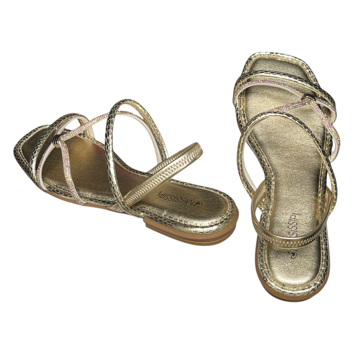 Sandália Feminina Rasteirinha Strass Metalizada Mississipi MC791