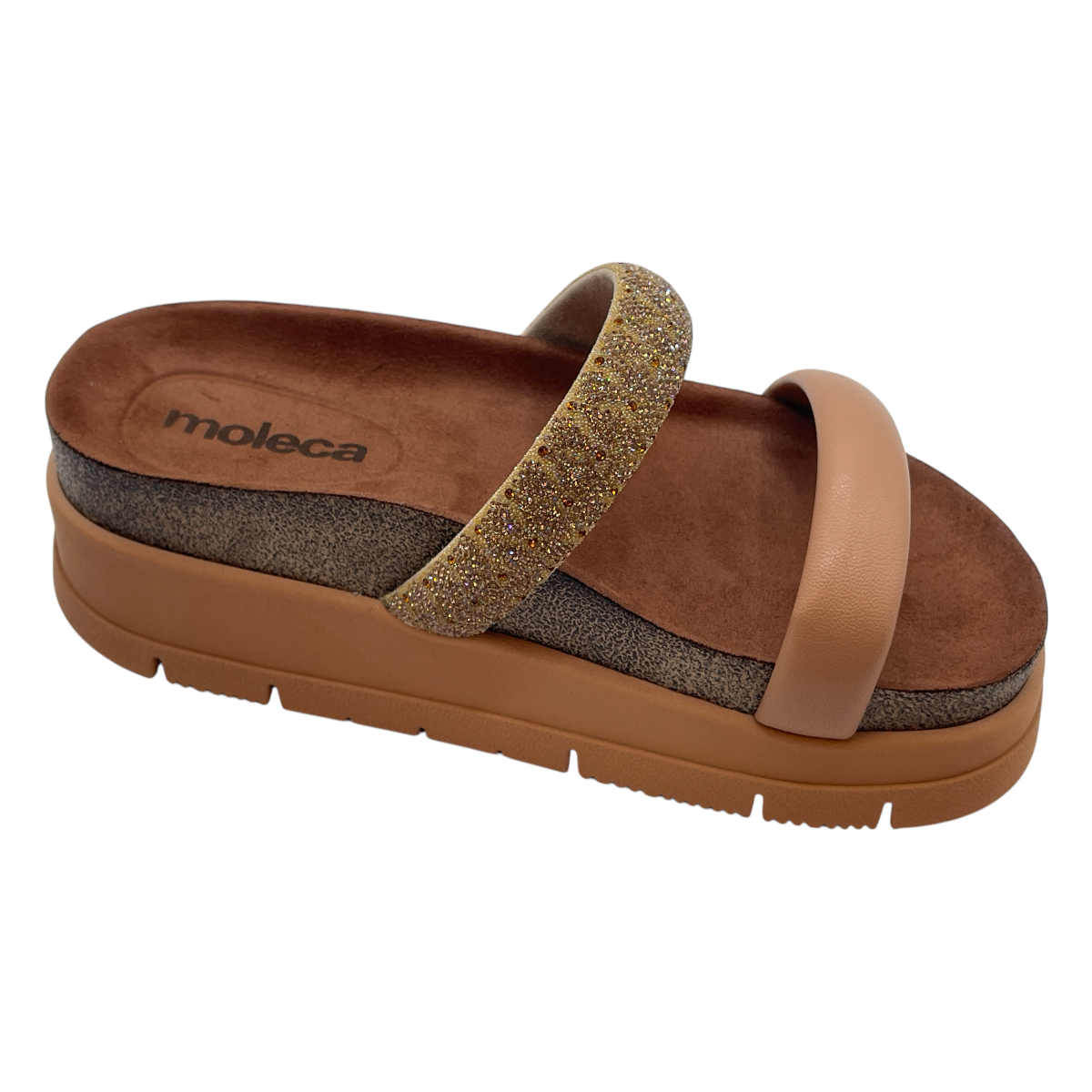 Chinelo Tamanco Slide Feminino Flatform Strass Moleca 5513.105