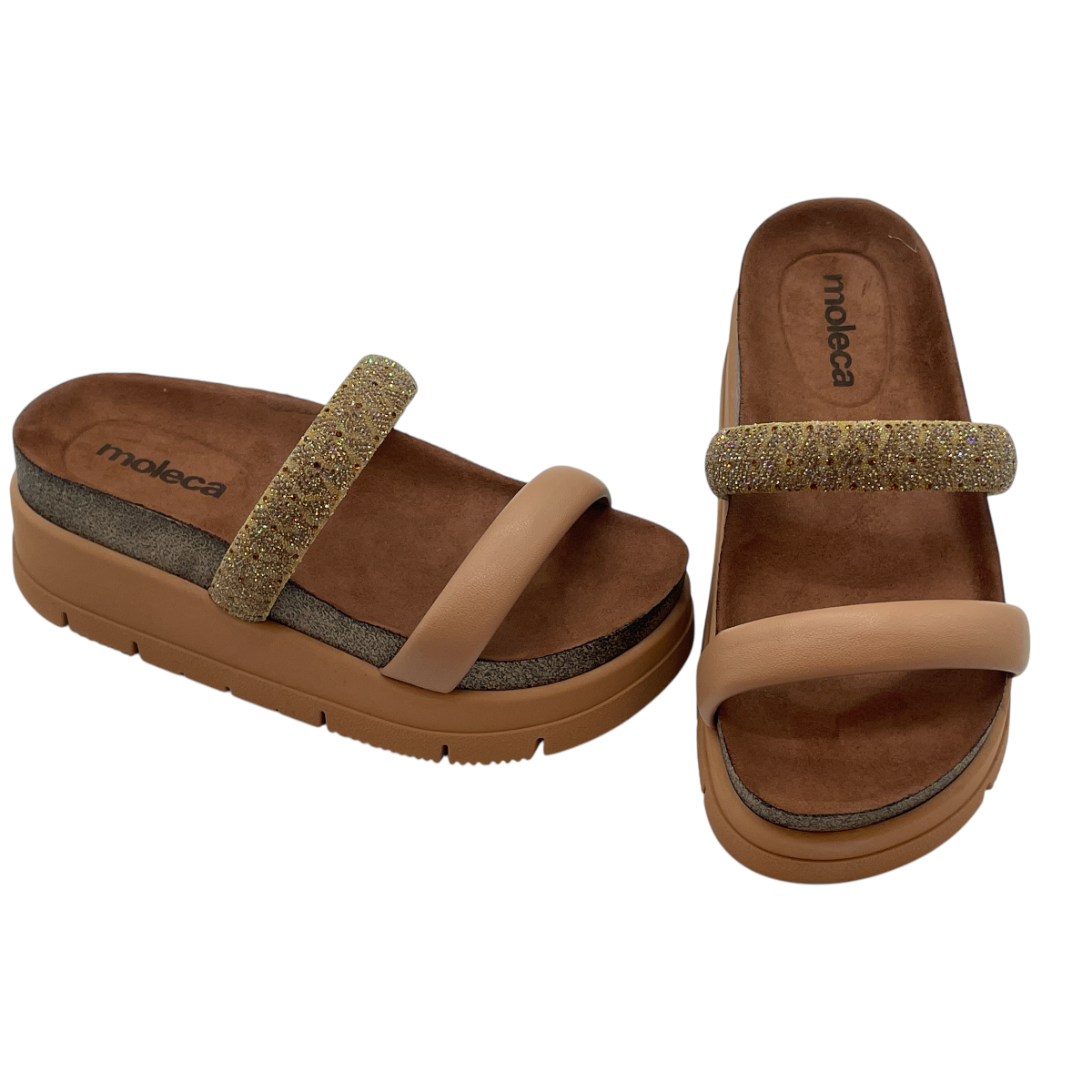 Chinelo Tamanco Slide Feminino Flatform Strass Moleca 5513.105