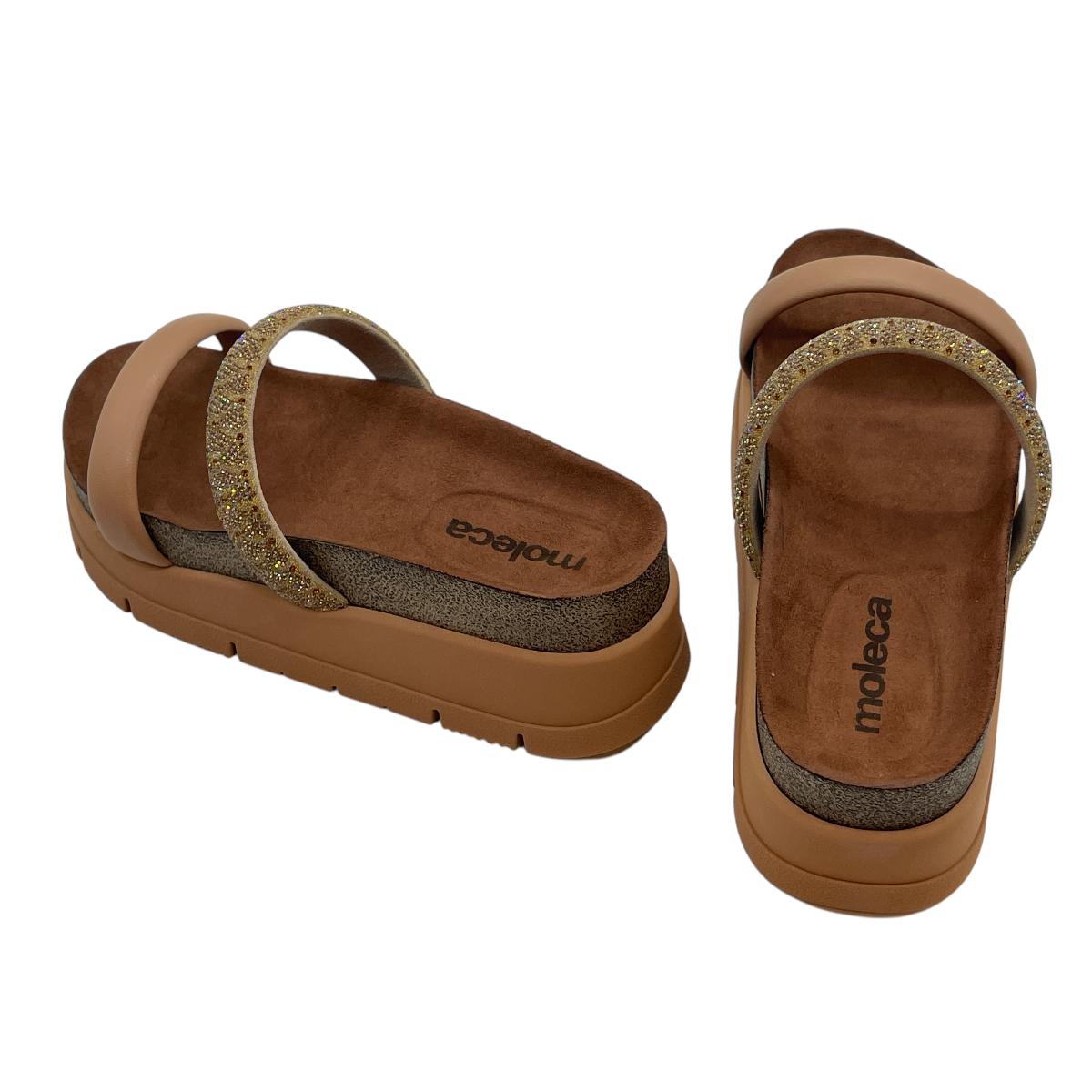 Chinelo Tamanco Slide Feminino Flatform Strass Moleca 5513.105
