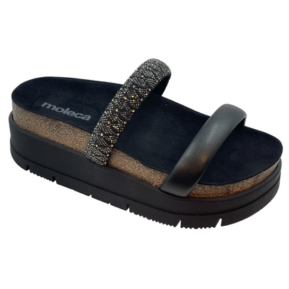 Chinelo Tamanco Slide Feminino Flatform Strass Moleca 5513.105