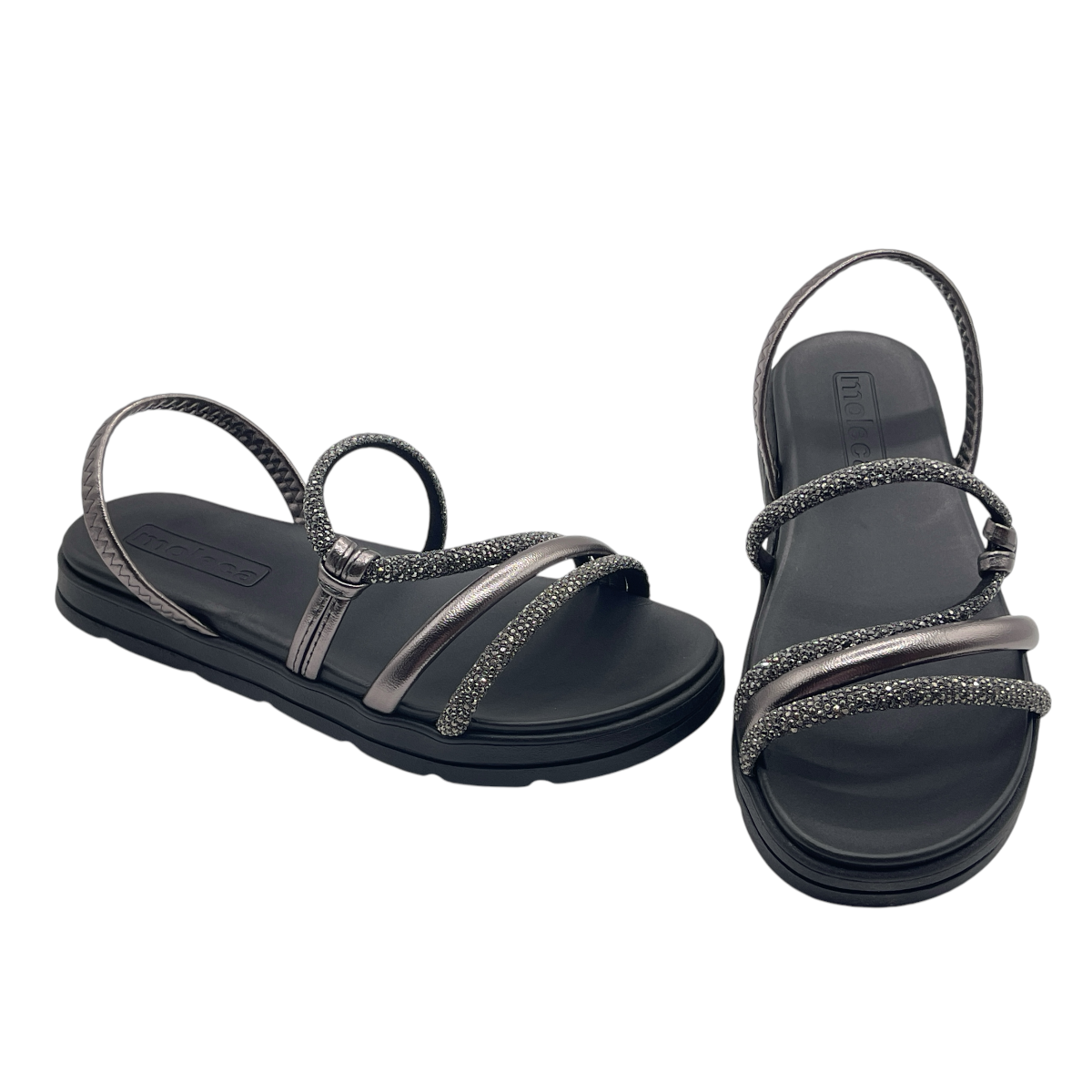 Sandália Feminina Papete Flatform Strass Moleca 5490.113