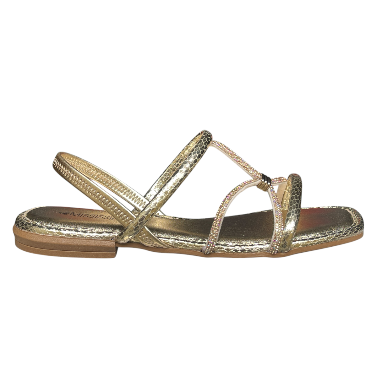 Sandália Feminina Rasteirinha Strass Metalizada Mississipi MC791