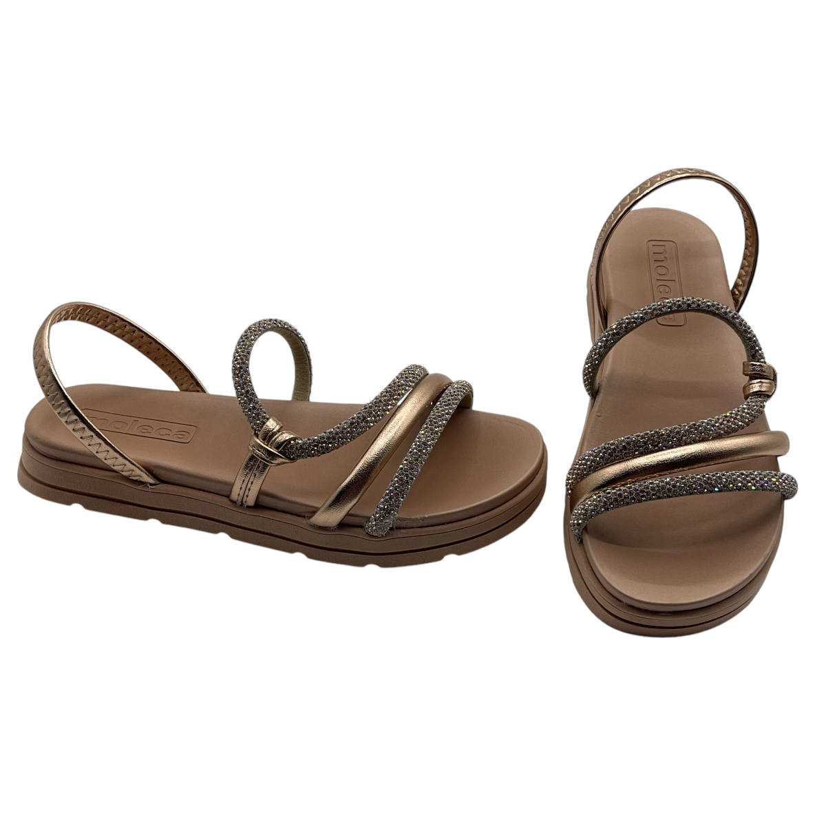 Sandália Feminina Papete Flatform Strass Moleca 5490.113