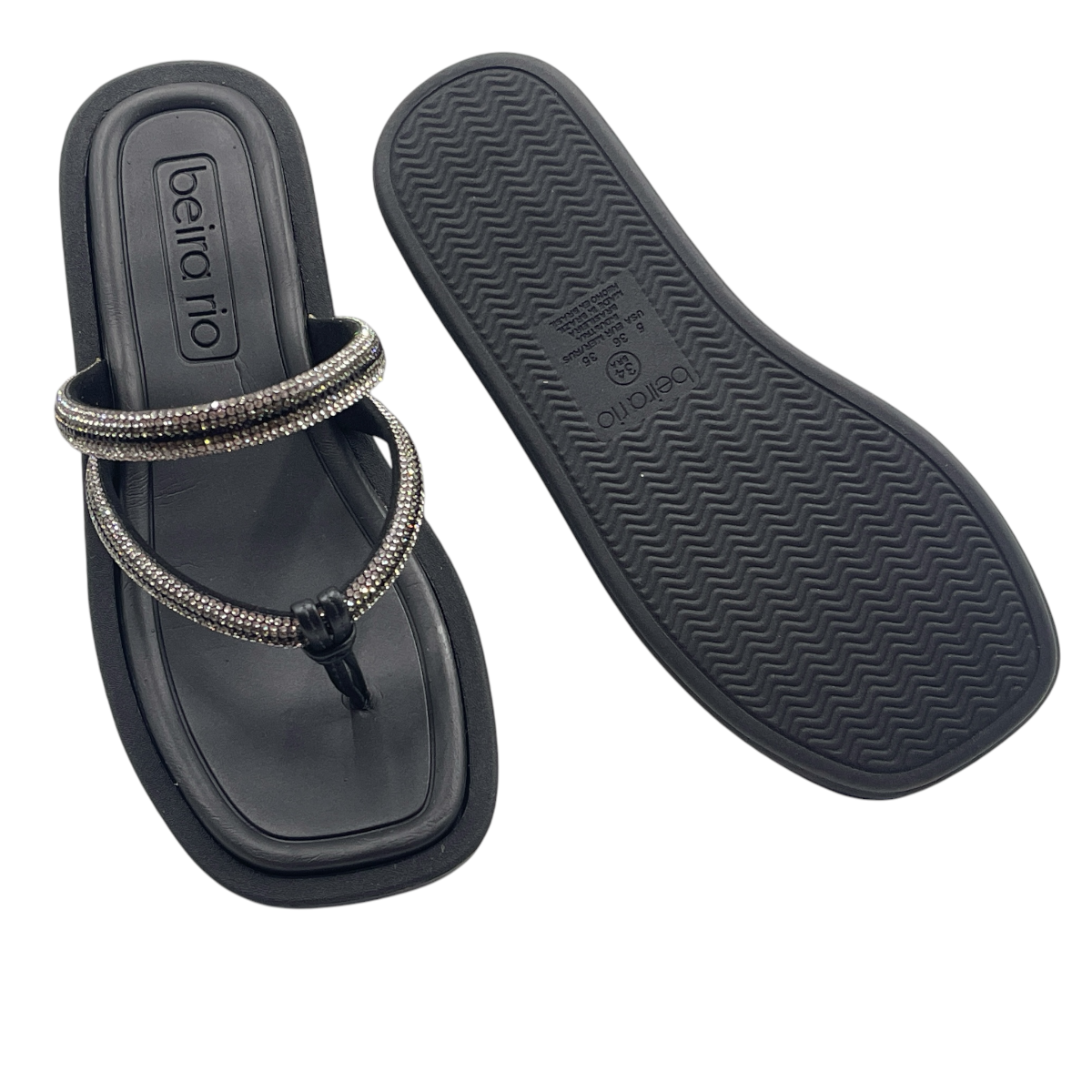 Tamanco Feminino Plataforma Dedo Tiras Strass Beira Rio 8487.208