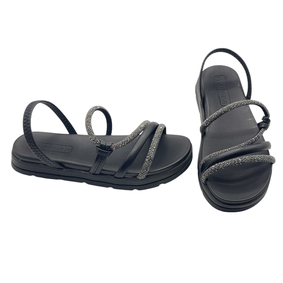 Sandália Feminina Papete Flatform Strass Moleca 5490.113