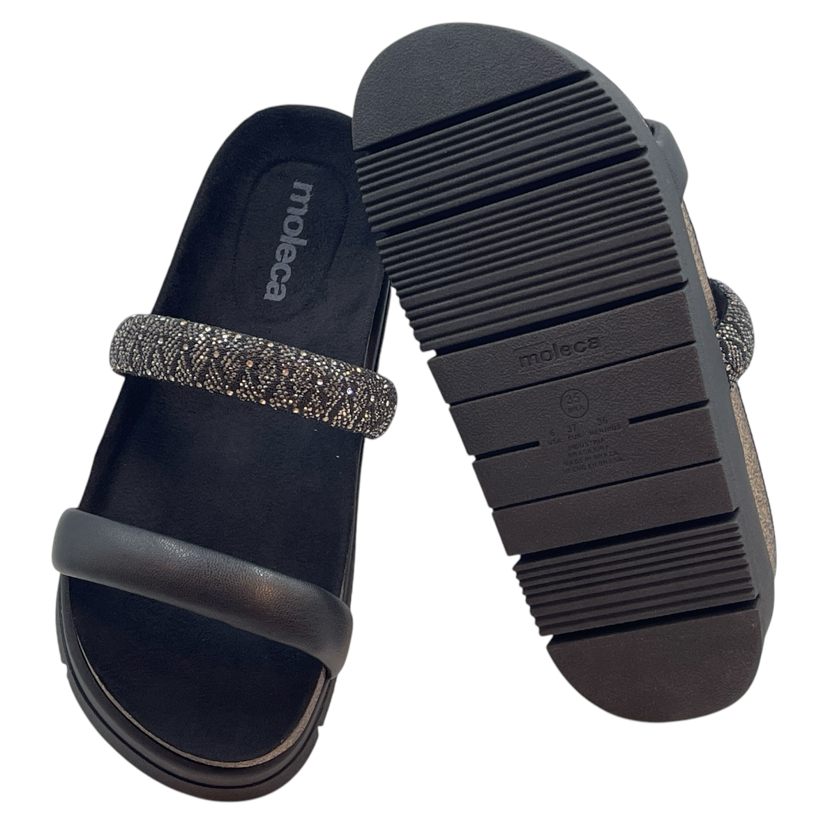 Chinelo Tamanco Slide Feminino Flatform Strass Moleca 5513.105